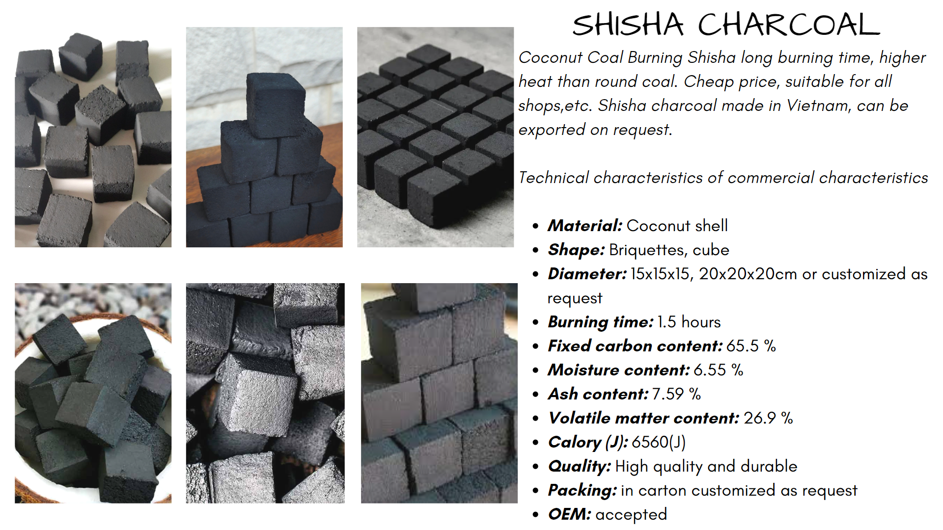 Bulk Premium Unadulterated Cube-Shape Coconut Charcoal Briquettes Shisha Charcoal Hookah Best Garde