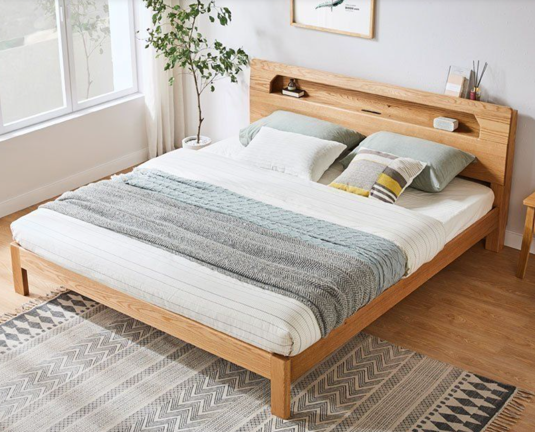 High Quality Floating Bed Frame Solid Oak Wood Tatami Bed Custom Headboard Single And Twin Queen King Size