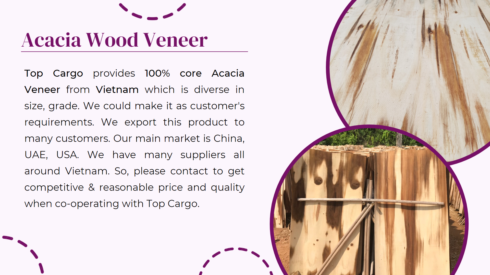 Vietnam 100% natural rotary cutting Acacia Wood Veneer