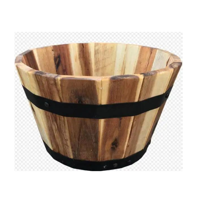 High Quality Customized Size Acacia Wooden Barrels - Bucket with Handle Flower Planter Plant Pots - Export In Bulk With Competit