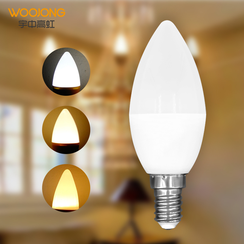 WOOJONG manufacture led candle light bulb c37 6W e14 c35 e27 candle warmer light bulb