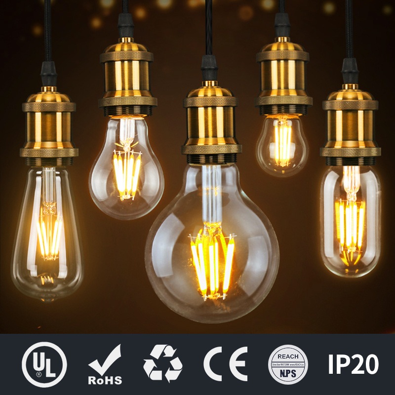 WOOJONG Hot Selling LED Filament Lighting C37 G45 A60 ST64 G80 G95 G125 220-240V LED Filament Bulb with High Quality