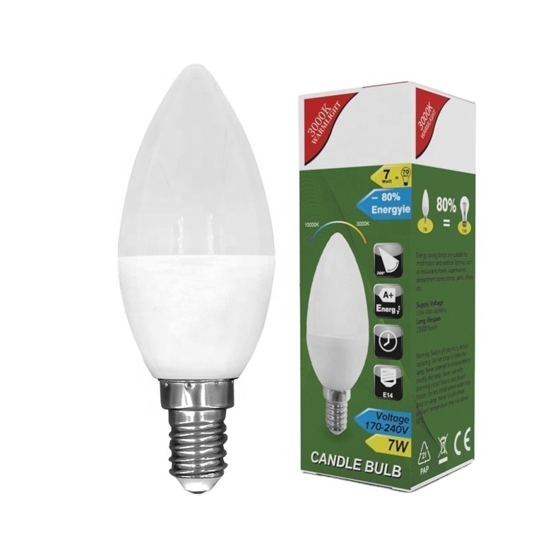 WOOJONG  wholesale energy saving residential candle focos led 5W 6W 7W 8W LED Candle light C37 E27 E14  Christmas lighting bulb