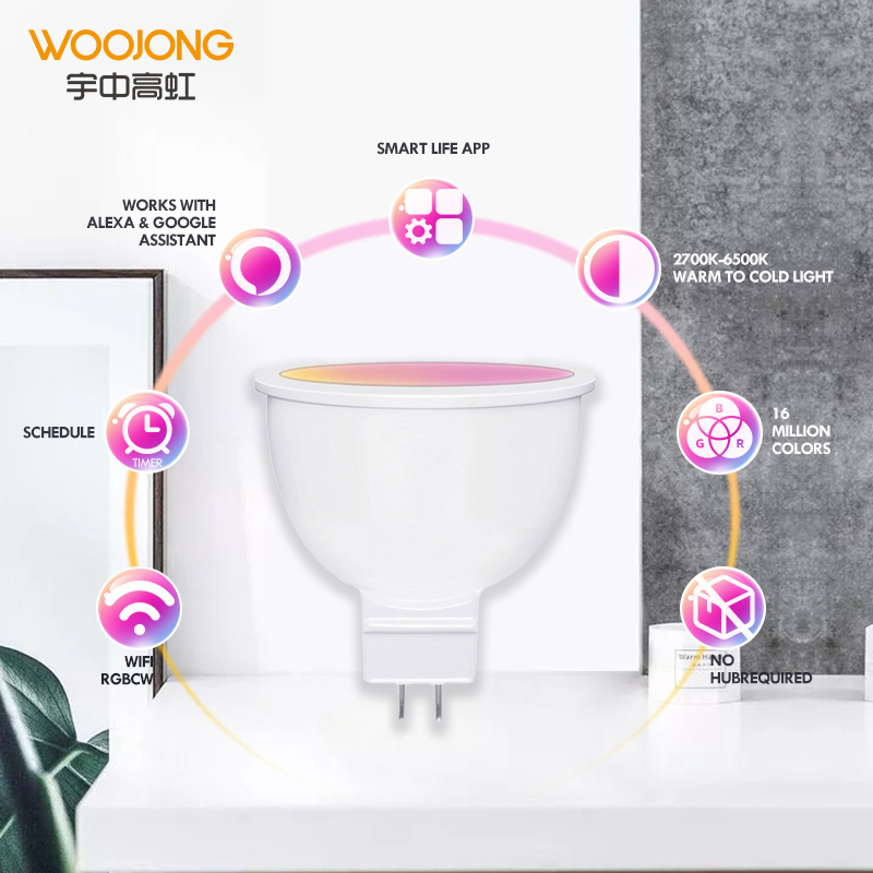 WOOJONG Alexa Google Home compatible DC 12V AC 110-240V RGB GU10 spot light GU10 RGB smart bulb