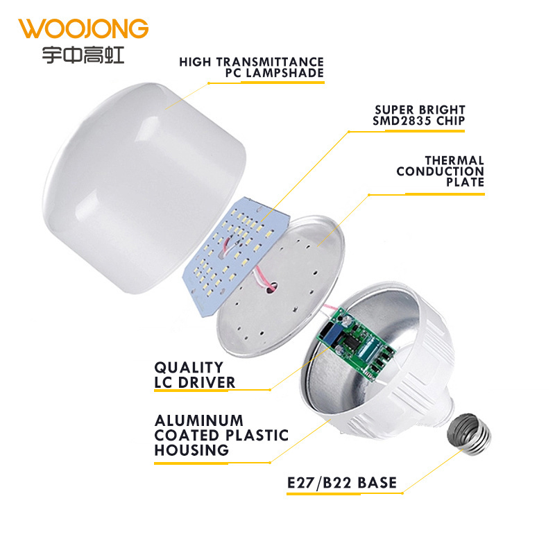 WOOJONG led bulb high LED bulb raw material parts production warm white/daylight 20W/30W/40W/50W E27/B22 light