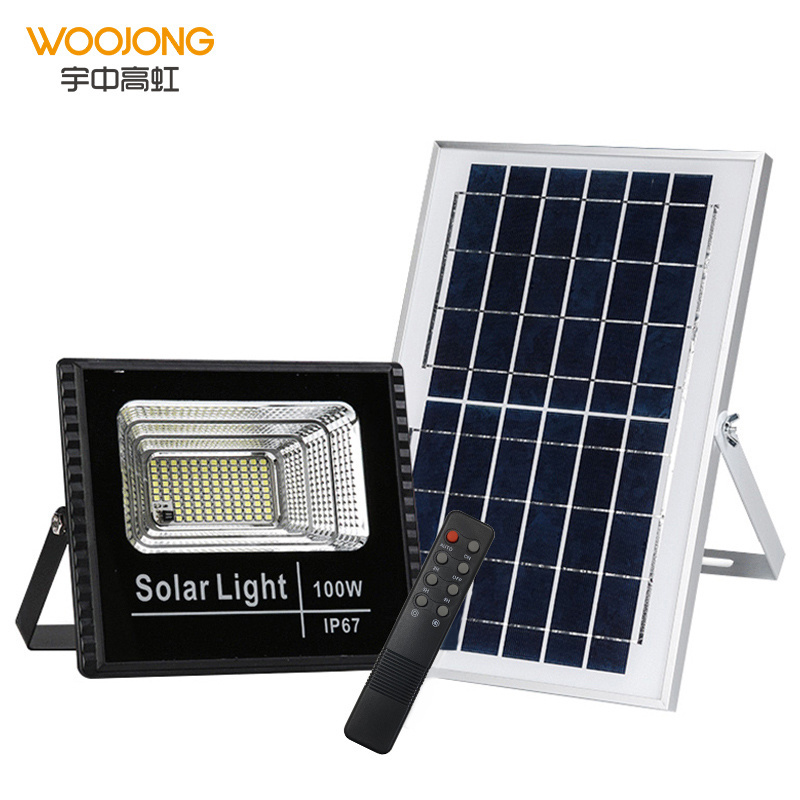 WOOJONG 2024 hot sell IP65 outdoor using waterproof solar flood light 150 solar led floodlights for garden