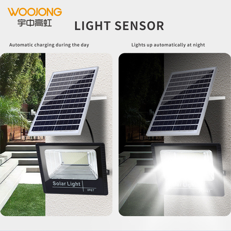 WOOJONG 2024 hot sell IP65 outdoor using waterproof solar flood light 150 solar led floodlights for garden