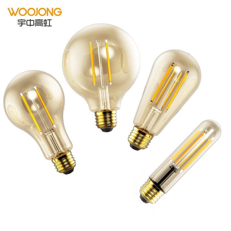 WOOJONG Nice Quality 210lm/W clear and amber Filament Lamp bulb A60/C37 led edison light bulb E27/E26/B22