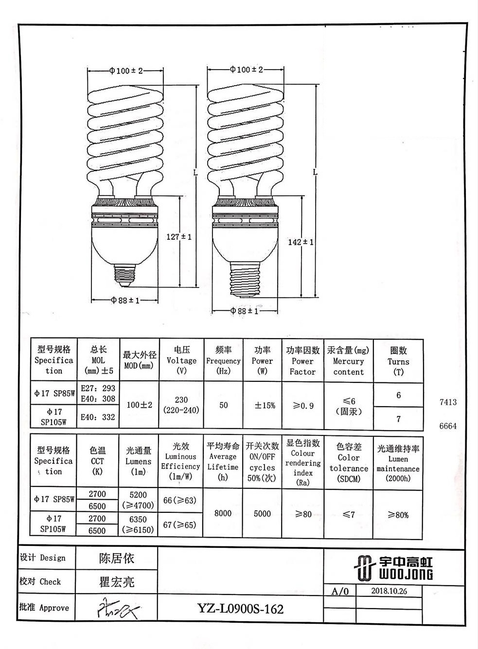 WOOJONG energy saving Fluorescent lamp cfl  85w T5 e27/e40 Big bulbs full spiral light daylight lamp