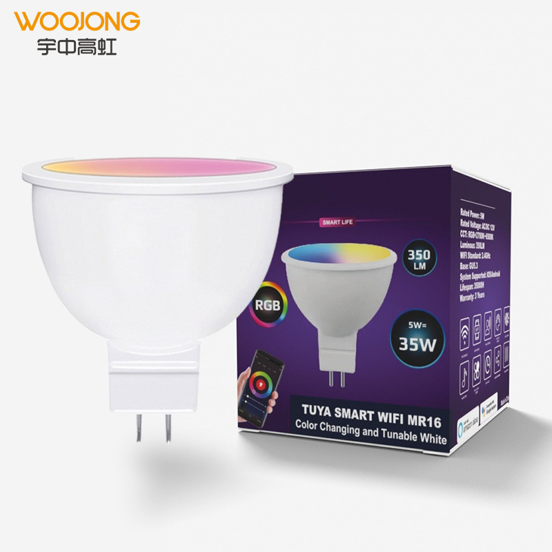 Woojong MR16 RGB GU10/GU5.3 Smart led lamp 5W BULB tuya/TMall/alexa/ bridge app