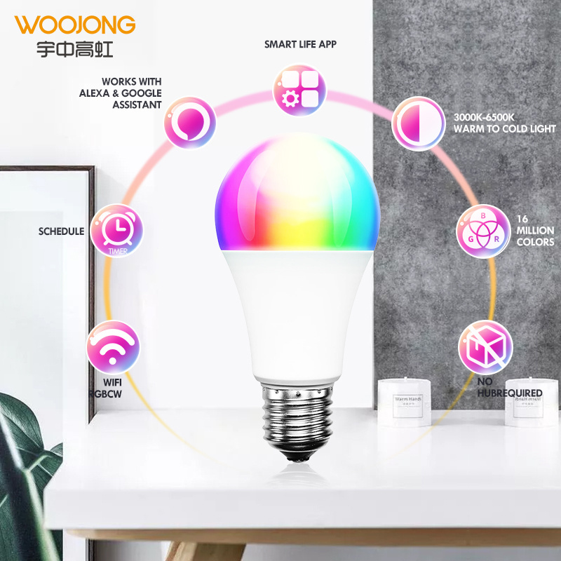 WOOJONG China factory price  focos-led-wifi smart bombilla inteligente 15w bombilla led rgb