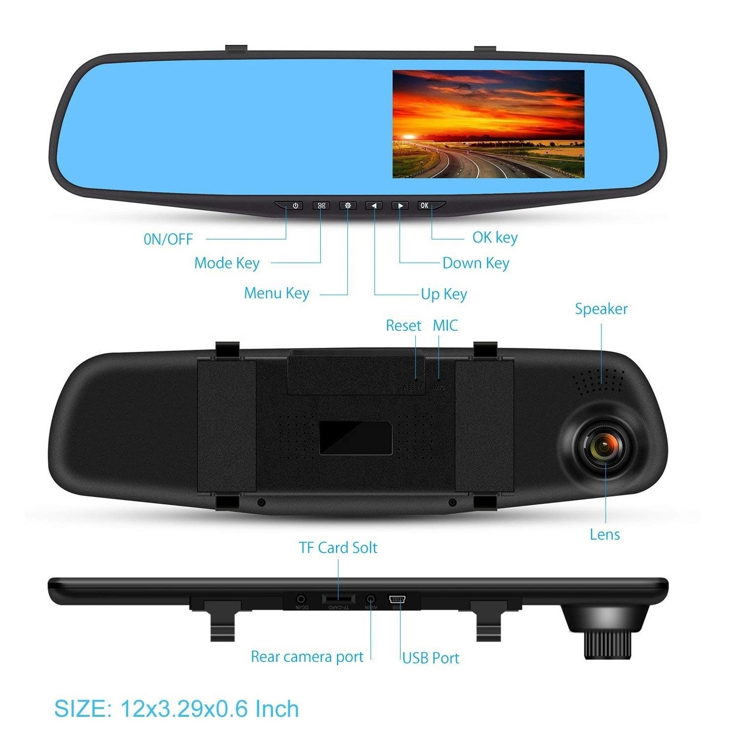 Dual Lens Rearview Mirror Car DVR Camera 4.3 Inch Driving Recorder HD Night Vision 1080P 170 degree Wide Angle Dashboard Cam