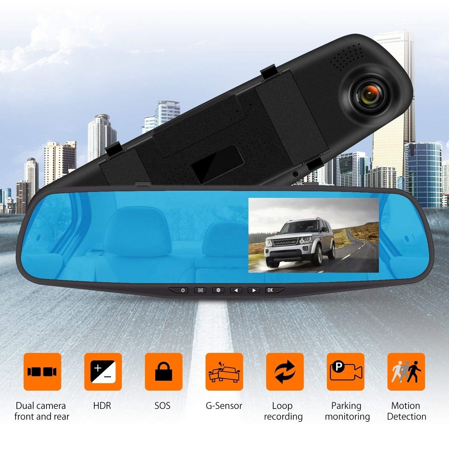 Dual Lens Rearview Mirror Car DVR Camera 4.3 Inch Driving Recorder HD Night Vision 1080P 170 degree Wide Angle Dashboard Cam