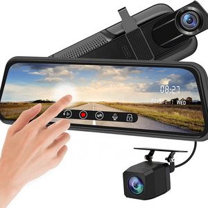 2.5D white curved glass 9.66" Full Touch Screen Car DVR Rearview Car Mirror Monitor 1080P HD Stream Rear View Camera Recorder