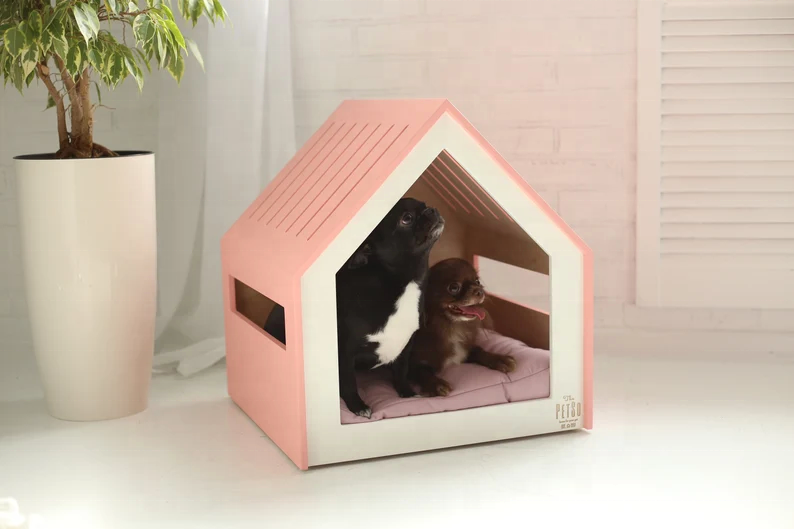 Custom Modern Pet House Lovely Coral Pink Dog Furniture Crate Indoor Dog Cat House Kennel Crate Pet Wooden House Cage