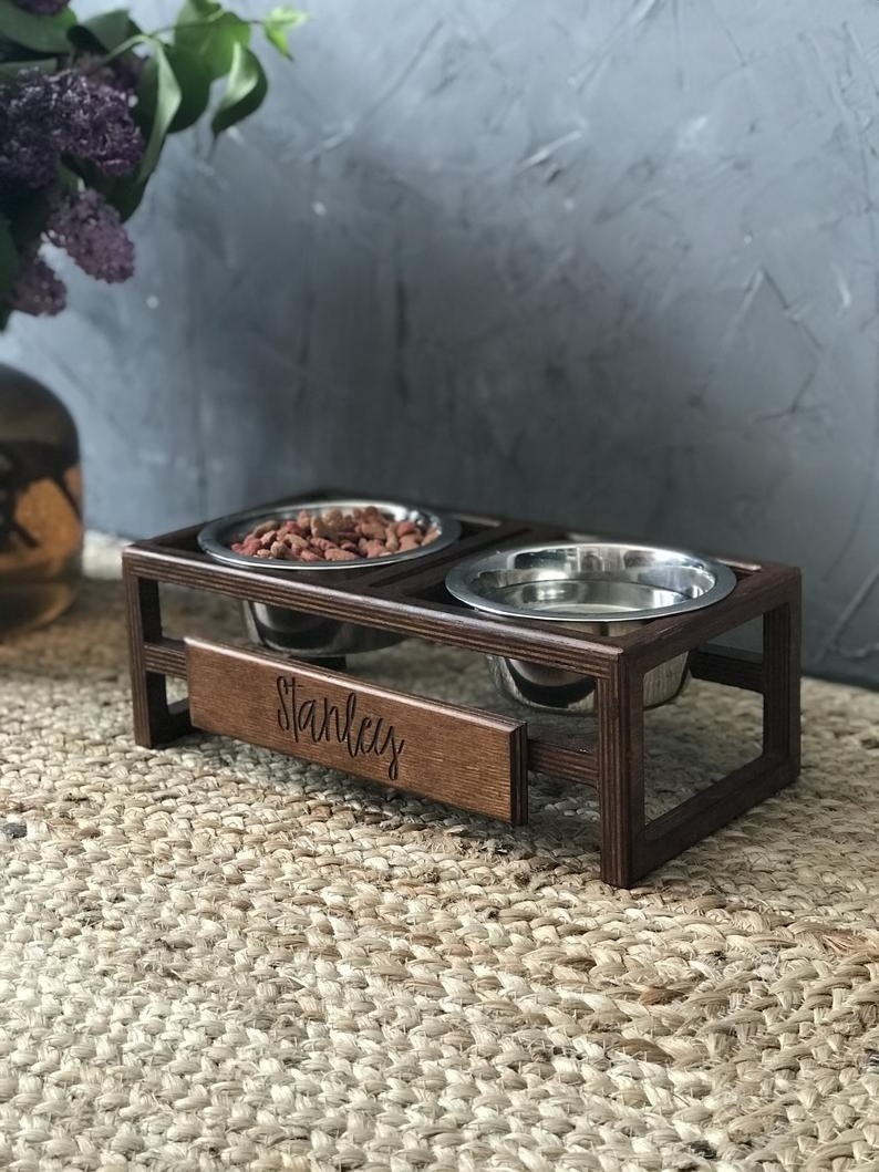 Wood Raised Dog Bowl Elevated Dog Bowl Rustic Farmhouse  Dog Feeding Stand