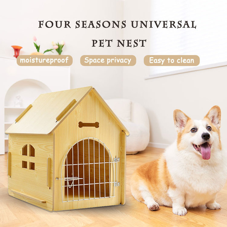 Wooden crate dog house kennel for pets furniture log cabin pet shelter cat rabbit bunny pet cages houses furniture