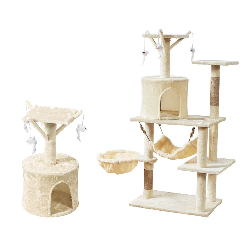 Designer Sisal Covered Scratching Posts Perch Hammock Tunnel Plush Rooms Cat Tree Large Condo Tower Wood Cat Tree House