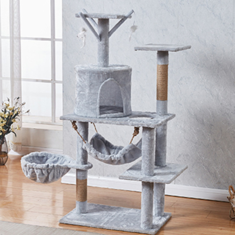 Designer Sisal Covered Scratching Posts Perch Hammock Tunnel Plush Rooms Cat Tree Large Condo Tower Wood Cat Tree House