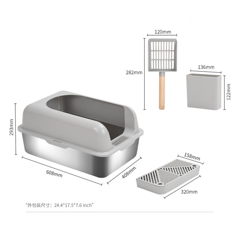 Hot Selling Stainless Steel Large Cat Litter Box Semi-enclosed Litter Box Leakage Proof Stainless Steel Litter Box For Cat