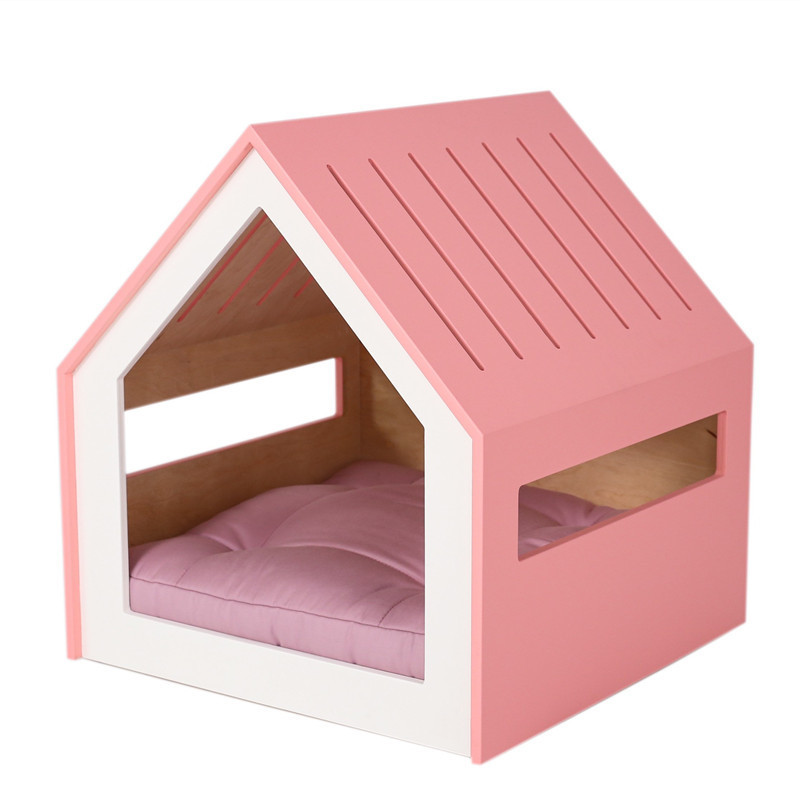 Modern Indoor Dog Cat Wood House Pink Pet Bed House Furniture Indoor Dog Kennel Crate Wooden House Bed For Pet