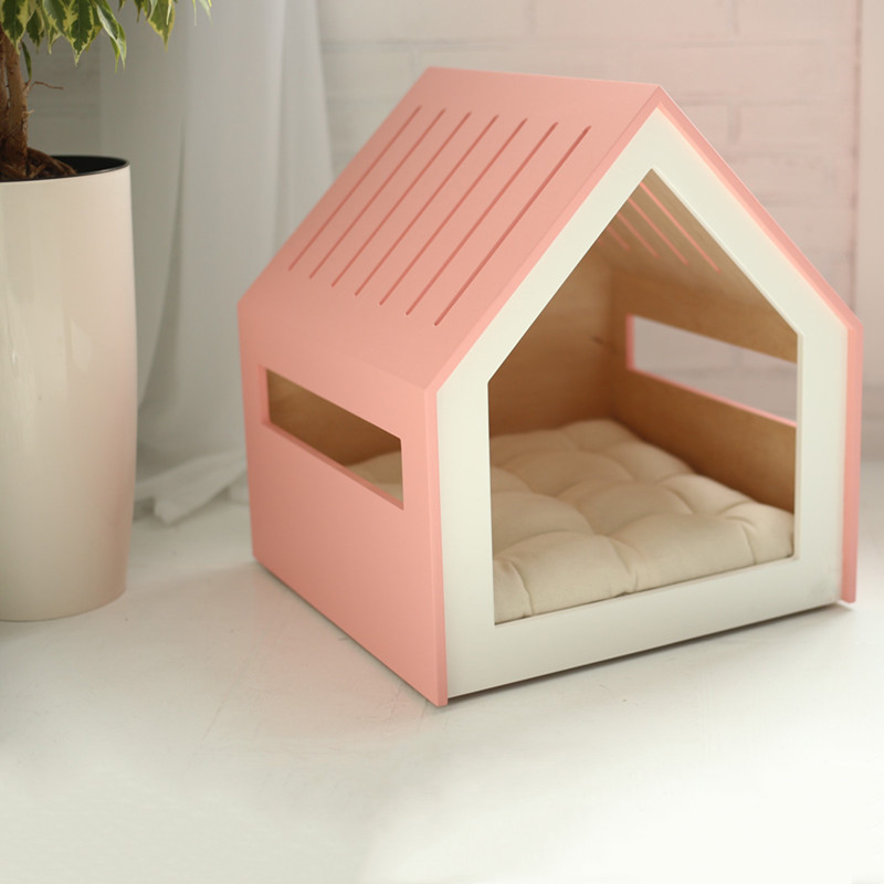 Modern Indoor Dog Cat Wood House Pink Pet Bed House Furniture Indoor Dog Kennel Crate Wooden House Bed For Pet