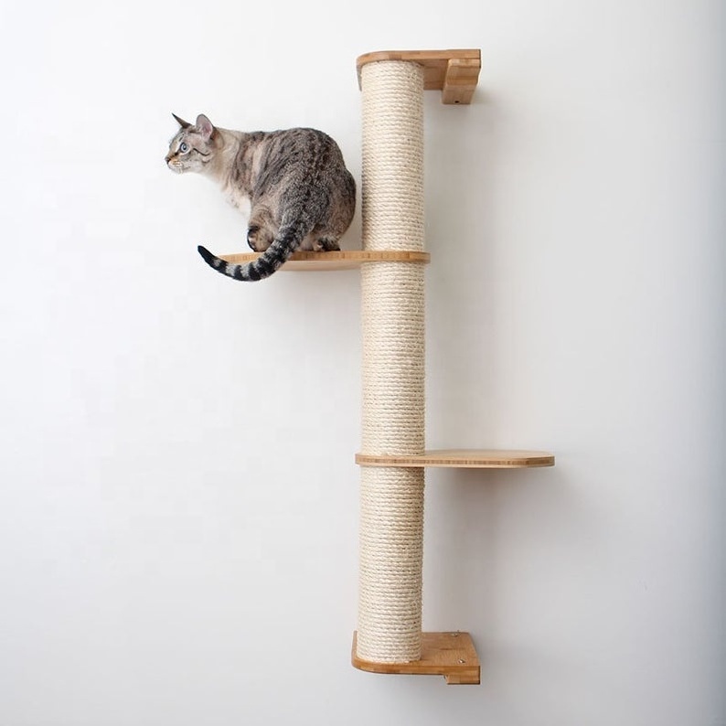 Hot Wooden Wall Mount Cat Pole Scratcher Post Cat Tower Tree Interactive Cat Toy Scratcher