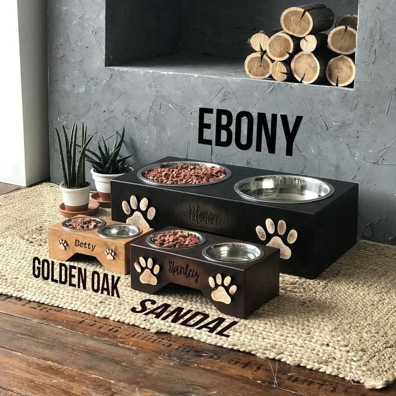 Wood Raised Dog Bowl Elevated Dog Bowl Rustic Farmhouse  Dog Feeding Stand