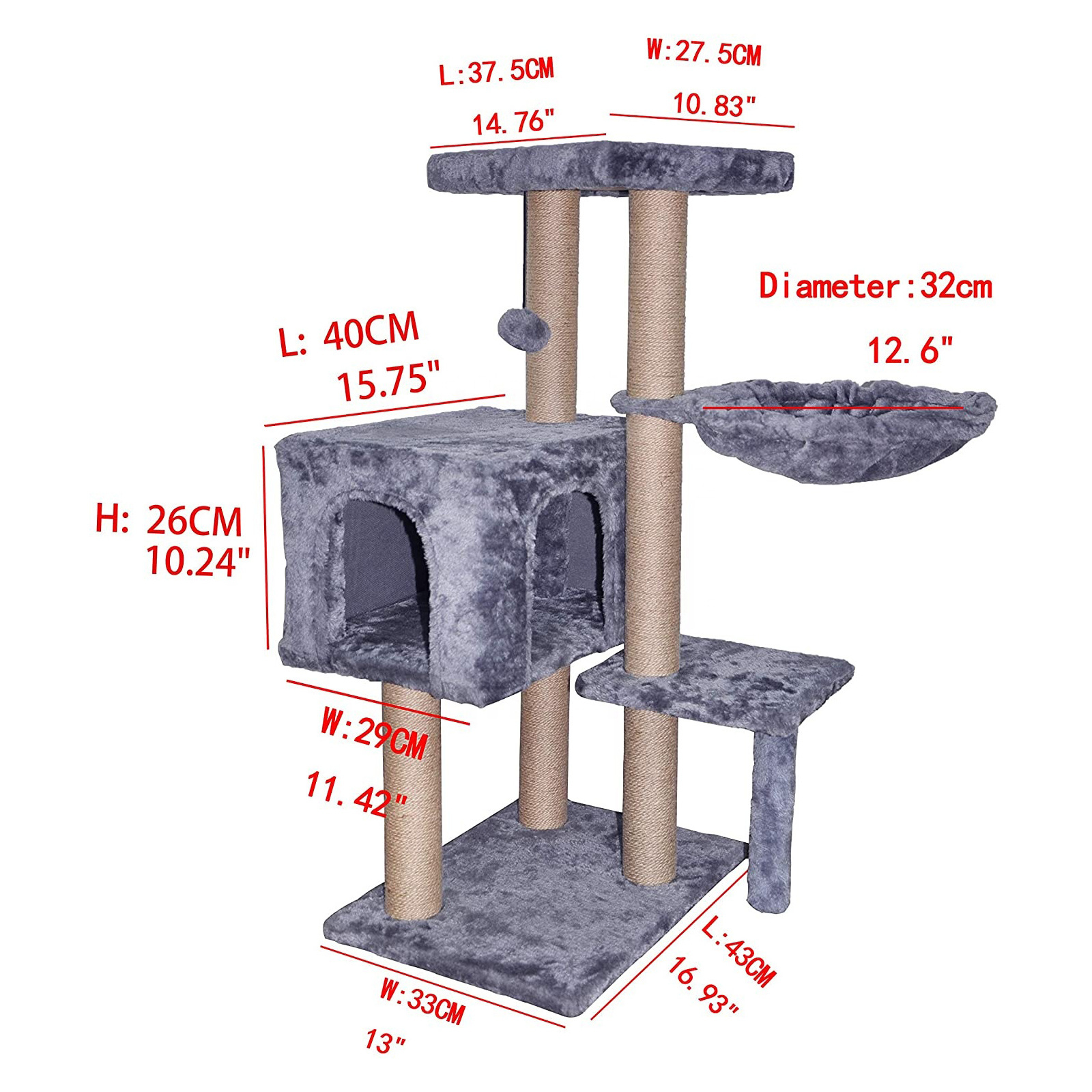 Pet Supplier big Cat Tree Sisal Cat Scratching Toy with a Ball Activity Centre Cat Tower Furniture