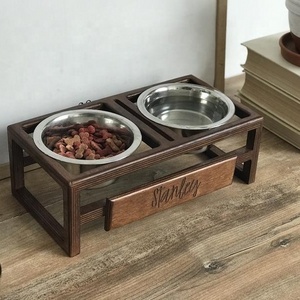 Wood Raised Dog Bowl Elevated Dog Bowl Rustic Farmhouse  Dog Feeding Stand