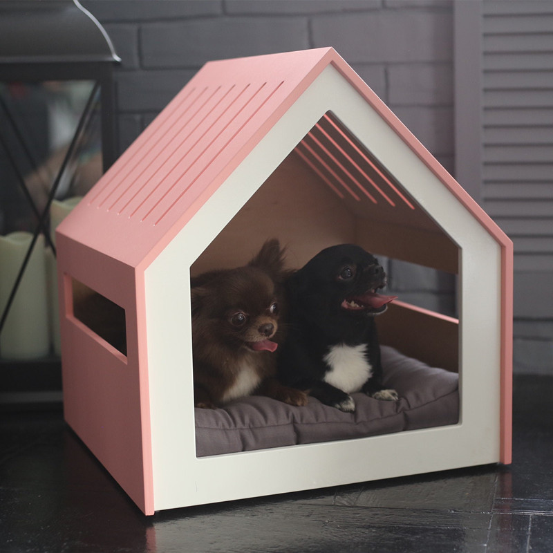 Modern Indoor Dog Cat Wood House Pink Pet Bed House Furniture Indoor Dog Kennel Crate Wooden House Bed For Pet