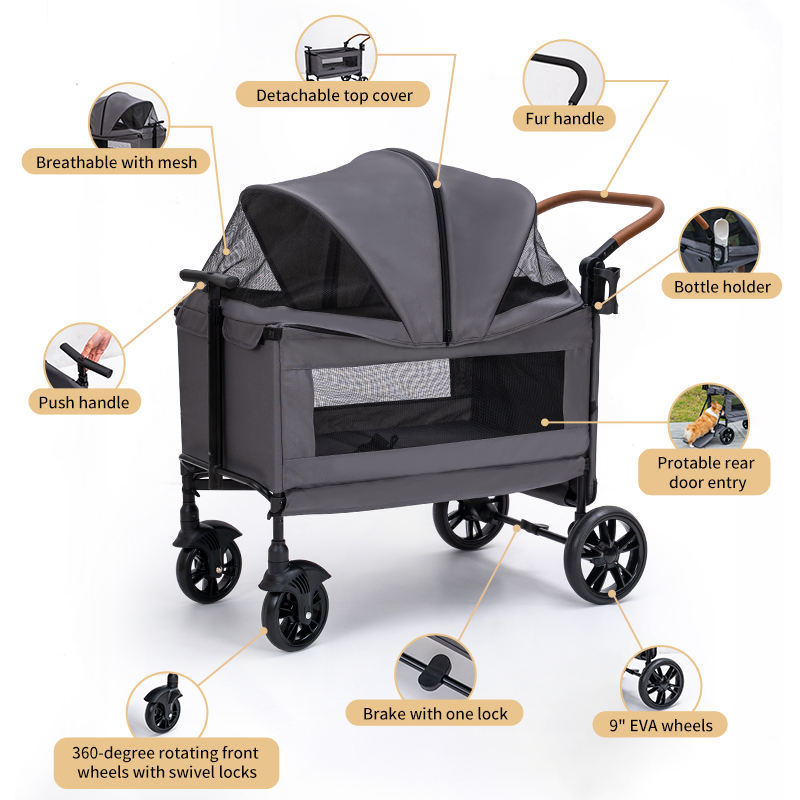 Large Capacity Cat Dog Stroller Outdoor Travel Walks Relax Pet Stroller Breathable Cat Stroller