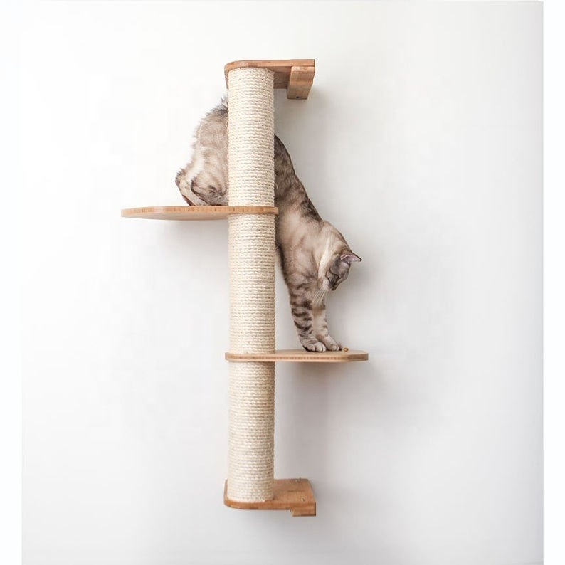 Hot Wooden Wall Mount Cat Pole Scratcher Post Cat Tower Tree Interactive Cat Toy Scratcher