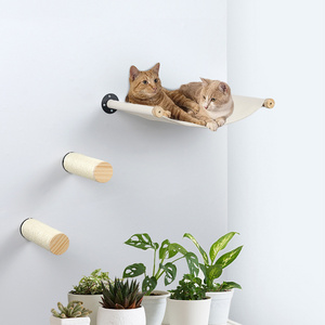 Wooden Cat Wall Shelves With Hammock Wall Mounted Sisal Cat Scratching Post Toy Cat Shelves And Perches For Wall