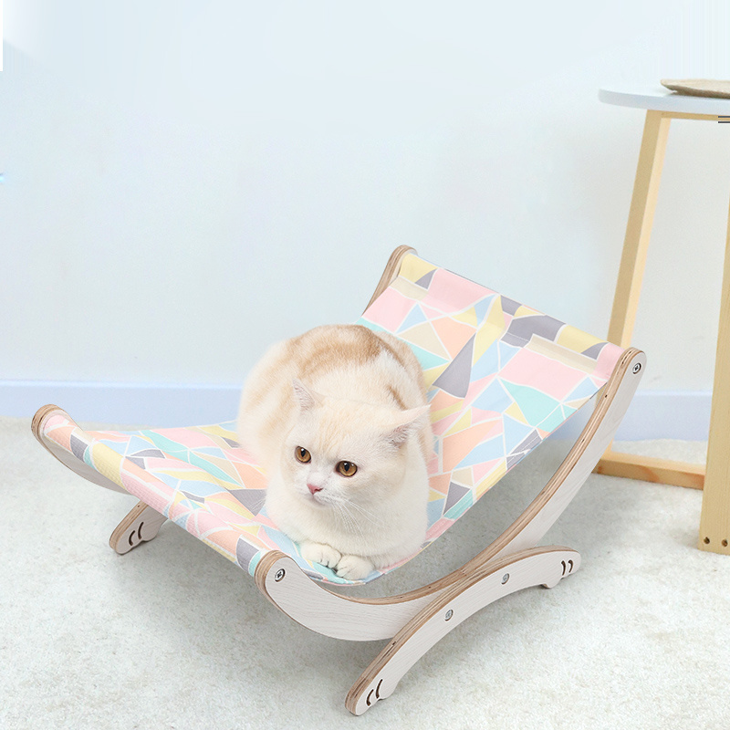 Indoor Cat Design Sleeping Beds Hammock Pet Cots Small Dog Beds Wooden Frame Hanging Cat Sofa Pet Sleeping Furniture