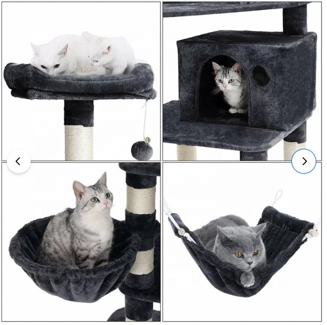 Factory Manufacture Luxury Sisal Rope Cat Tree New Climber Tower Hammock Scraper pet cat house with scratches cat tree