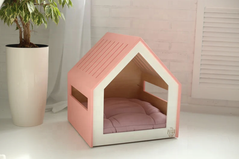 Custom Modern Pet House Lovely Coral Pink Dog Furniture Crate Indoor Dog Cat House Kennel Crate Pet Wooden House Cage