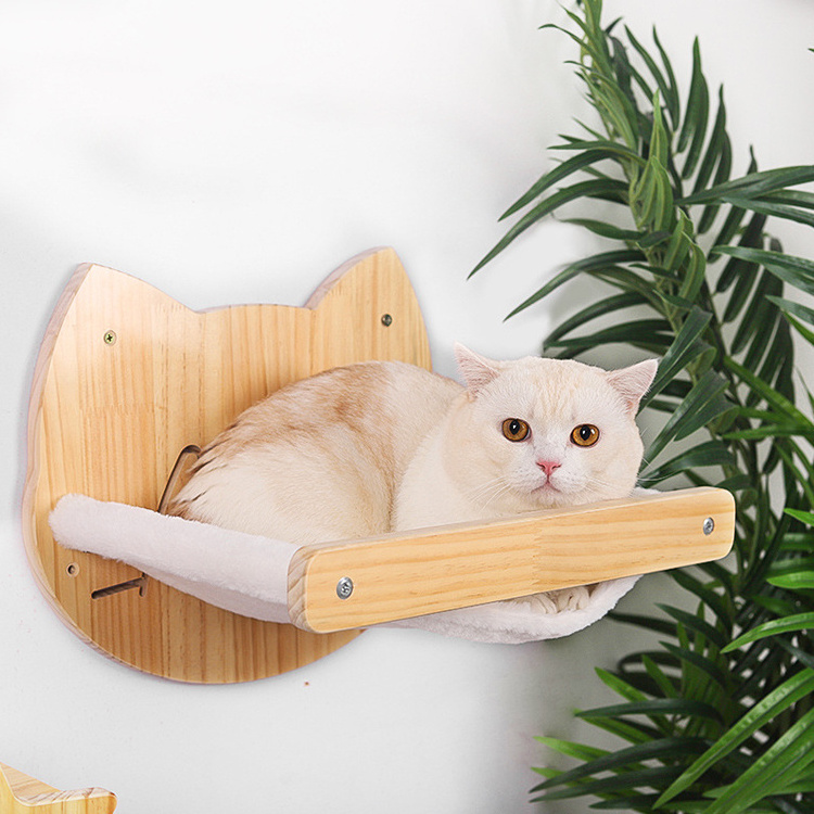 Wooden Macrame Cat Hammock Cat Resting Seat Hammock Wood Cat Wall Shelves Pet Hammock Bed