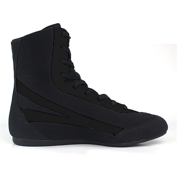 Customized martial arts indoor training black high top Men Lace Up Wrestling Boots for Boxing Shoes