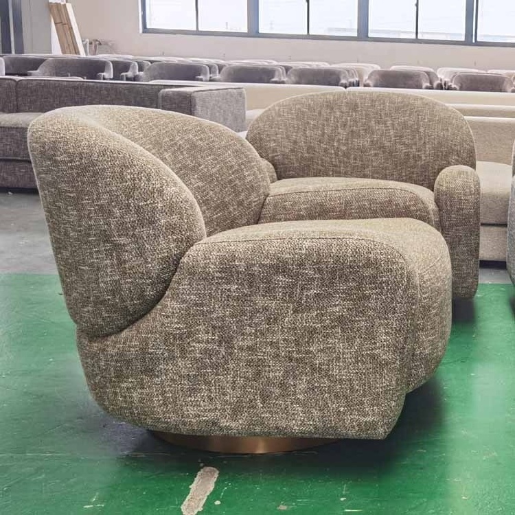 New arrivals Modern living room Boucle Swivel Accent chair with Brushed brass base.