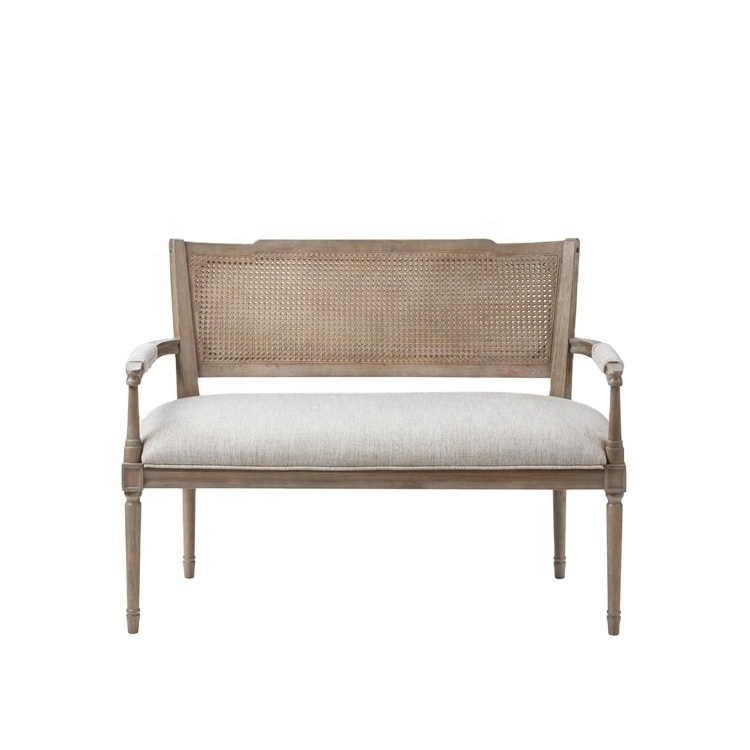 French provincial Linen 2 seat sofa living room rattan loveseat.