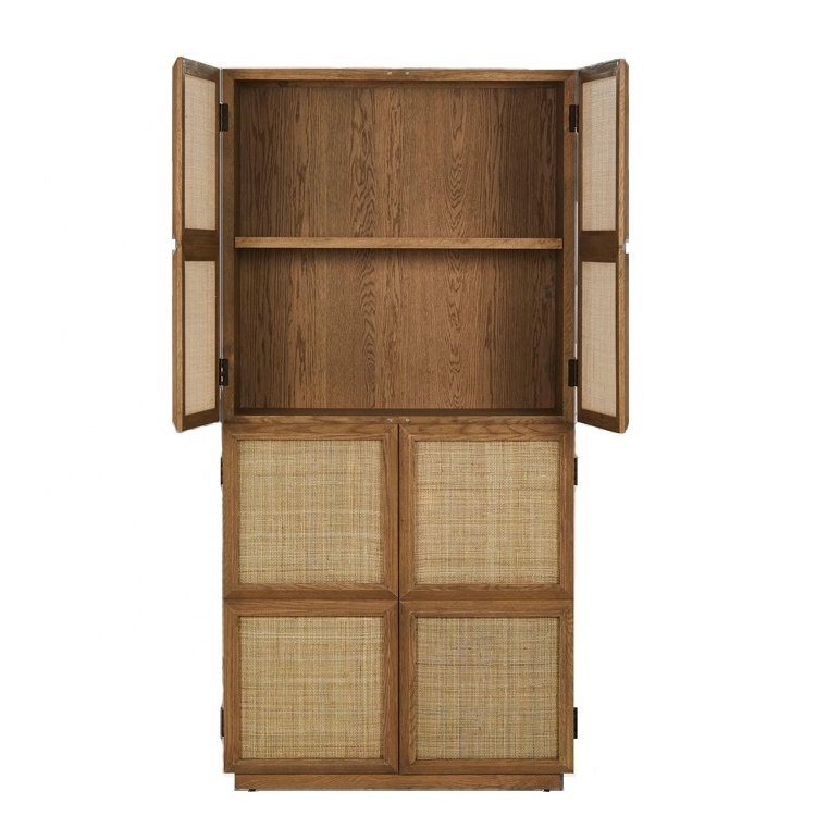 Modern Wood Rattan Storage Cabinet.