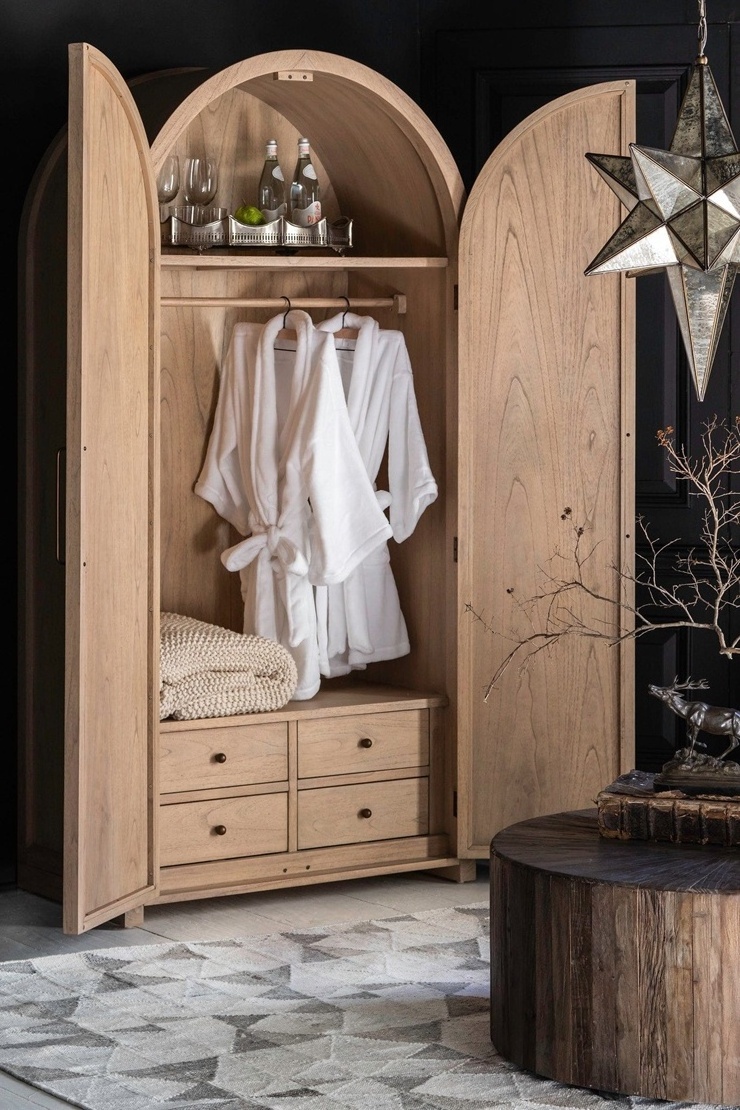 Hamptons Bedroom furniture oak rattan storage Wardrobe.