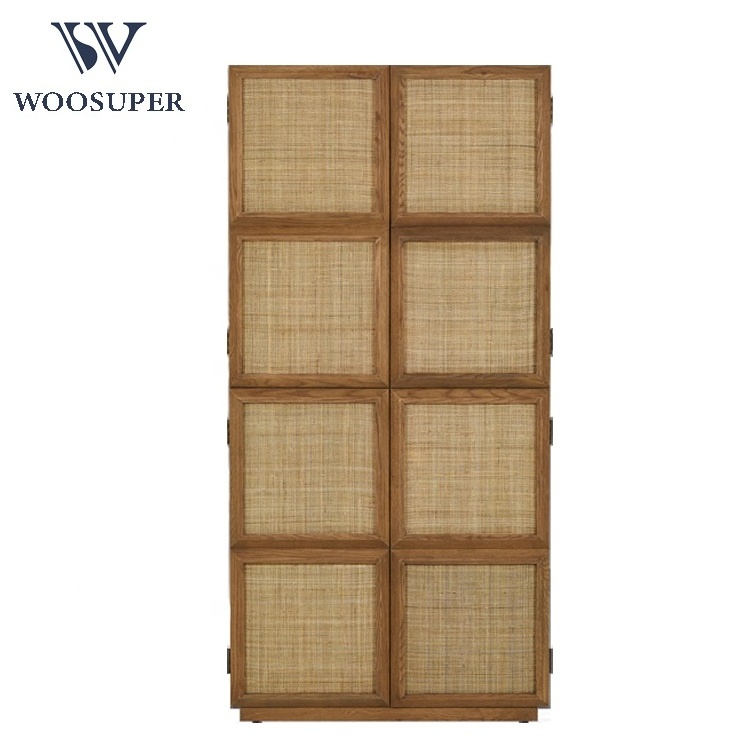 Modern Wood Rattan Storage Cabinet.