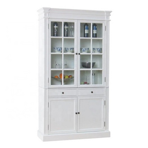 Hamptons White Display Case Storage Cabinet with Glass doors.