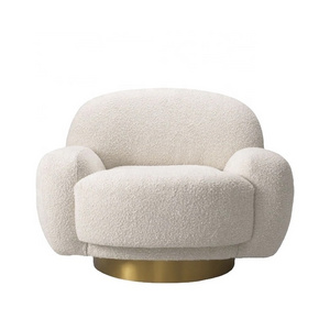 New arrivals Modern living room Boucle Swivel Accent chair with Brushed brass base.