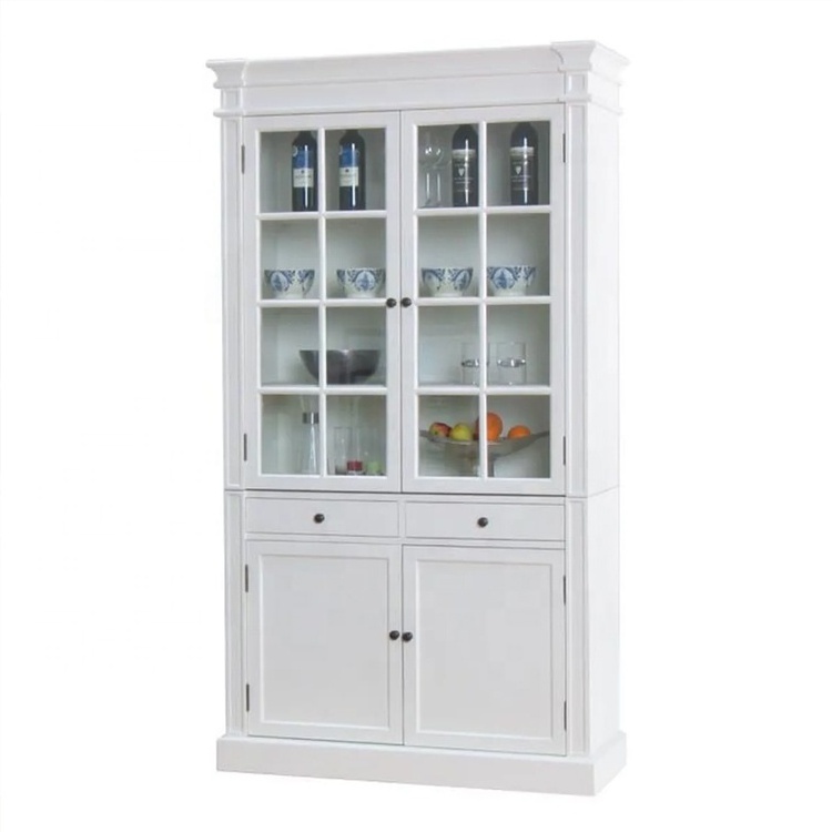 Hamptons White Display Case Storage Cabinet with Glass doors.