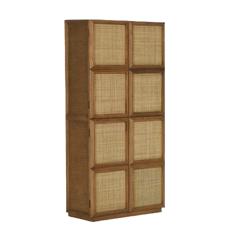 Modern Wood Rattan Storage Cabinet.