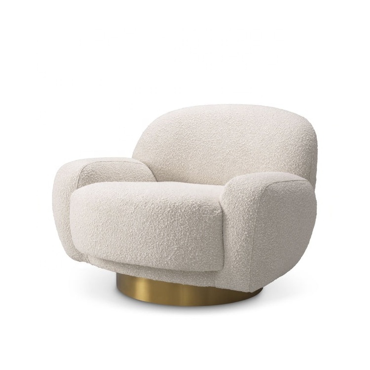 New arrivals Modern living room Boucle Swivel Accent chair with Brushed brass base.