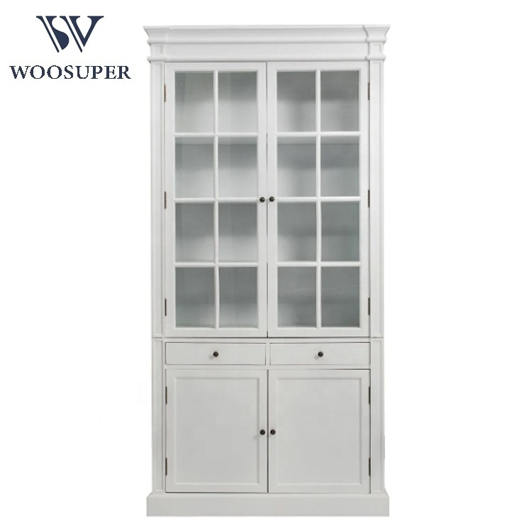 Hamptons White Display Case Storage Cabinet with Glass doors.